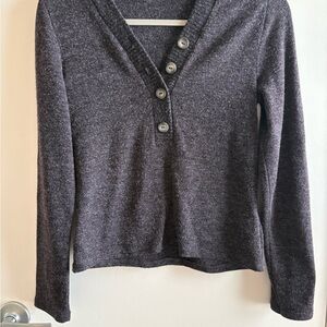 Zara Charcoal Knit Soft V Neck 4 Button Sweater SZ S